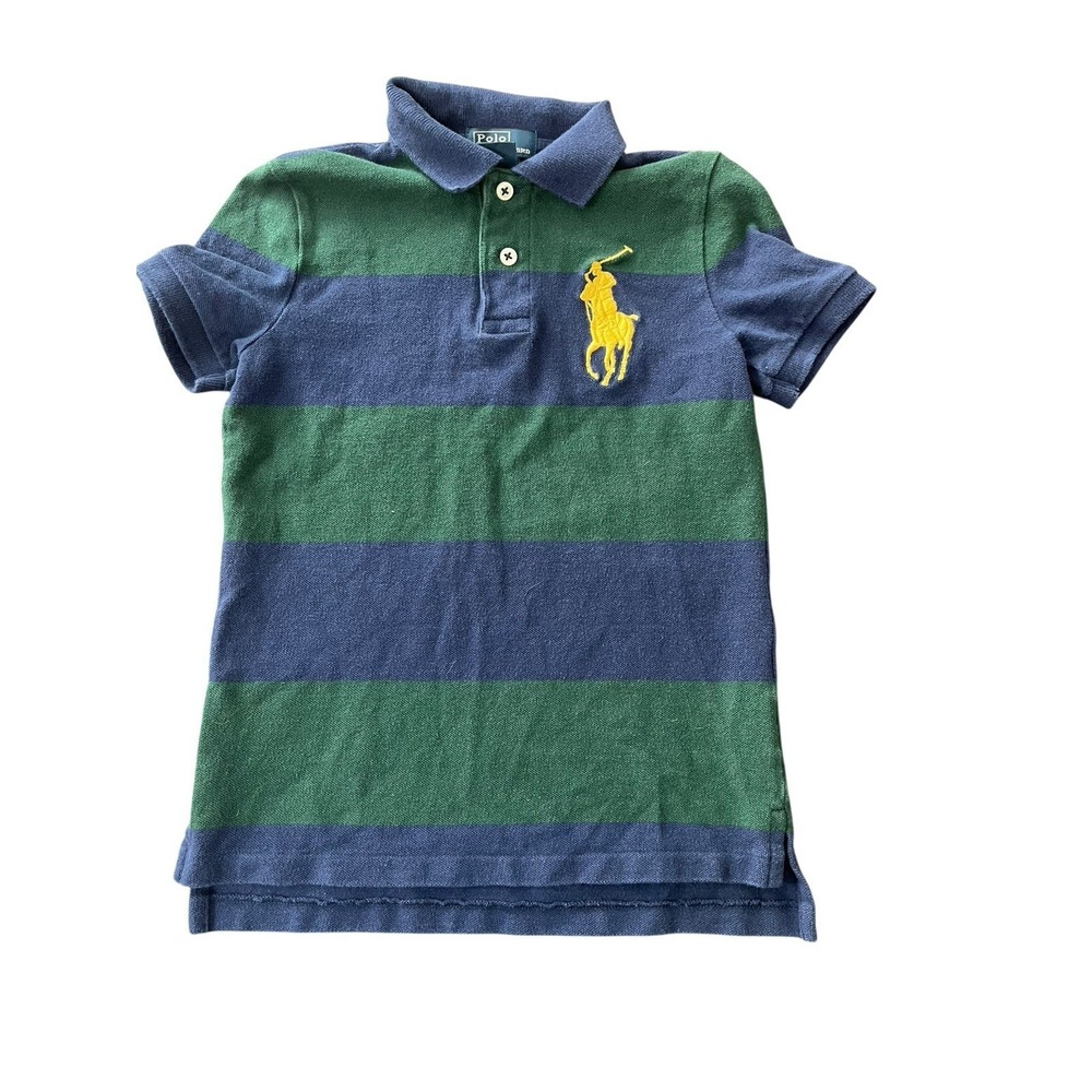 Polo Ralph Lauren Boys Polo Shirt Sz 7 Blue Green Stripe Big Pony